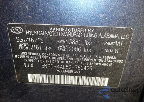 2016 Hyundai Elantra Se из США, поврежденный, VIN 5NPDH4AE5GH762426